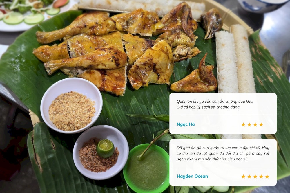 Quán Cô Sinh là địa điểm được nhiều du khách lựa chọn khi muốn thưởng thức gà nướng cơm lam